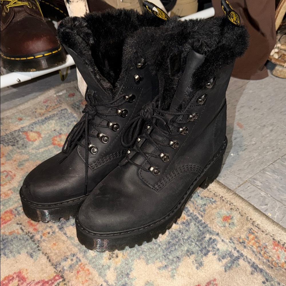 Black Fur-Lined dr. Martens  Women's Boots
